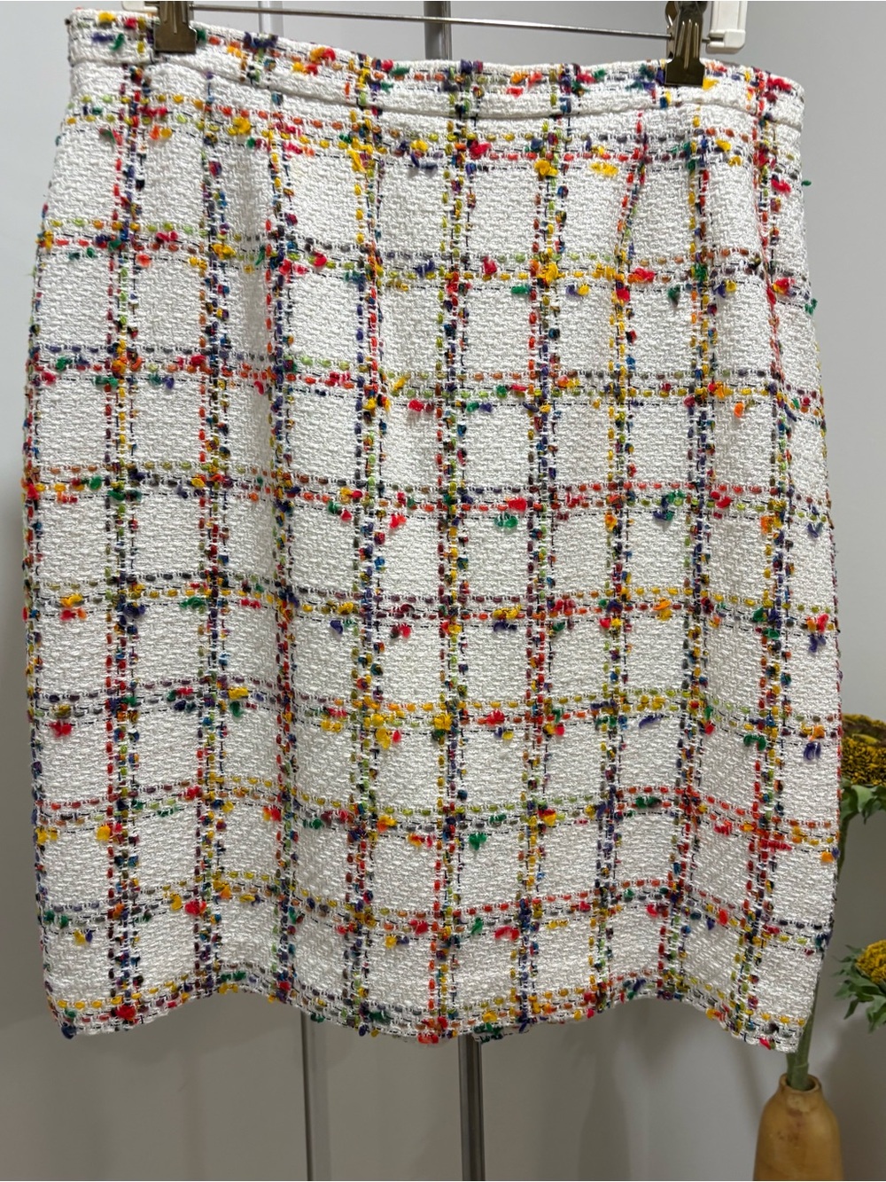 Vintage Doncaster Tweed Pencil Skirt with Multicolor Windowpane